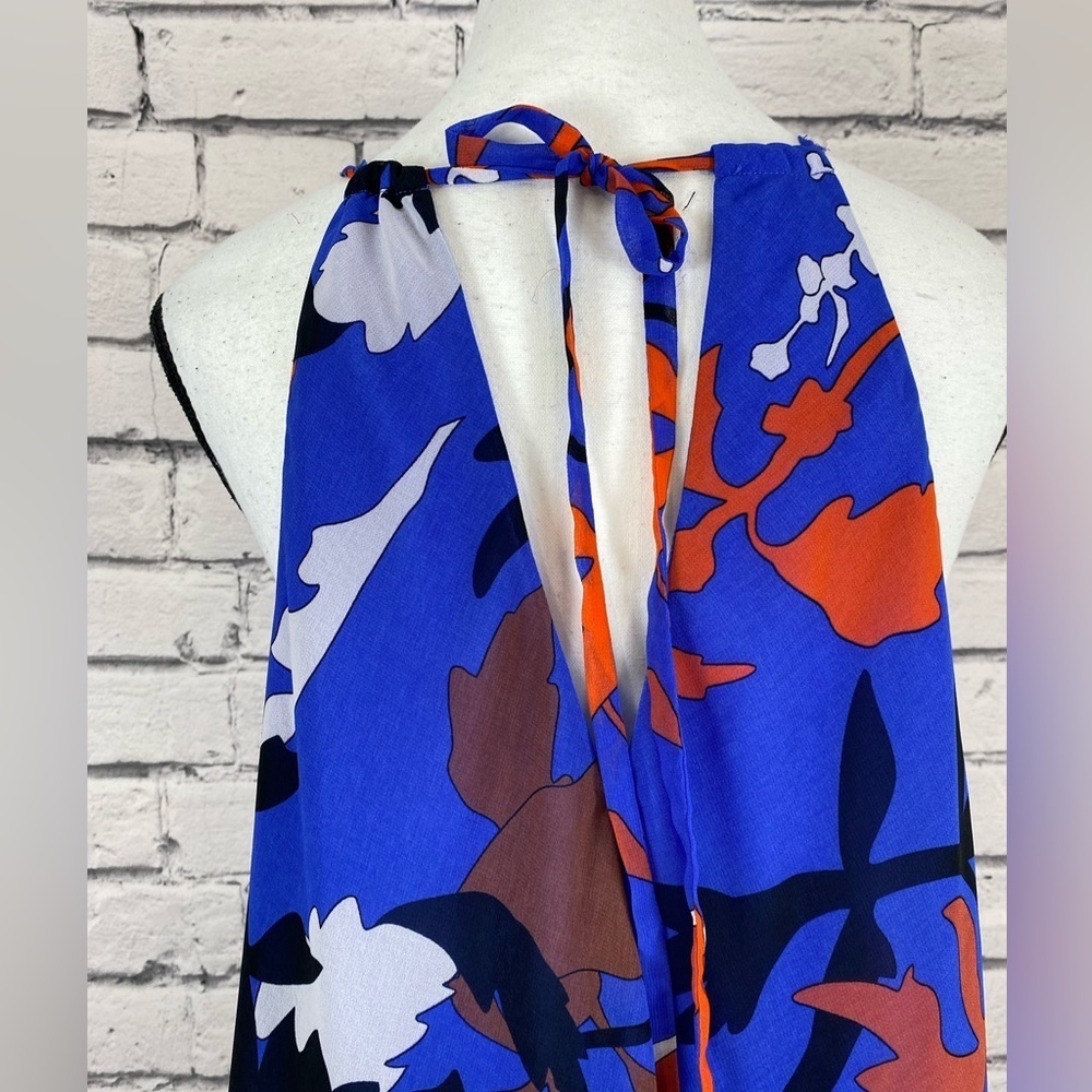 Rachel Roy Boho Geometric Blue Floral Halter High Low Dress size Medium - Picture 7 of 11